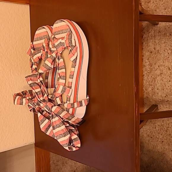 Zara Pink and Gray Striped Platform Sandals Size 6 1/2 - Picture 4 of 6